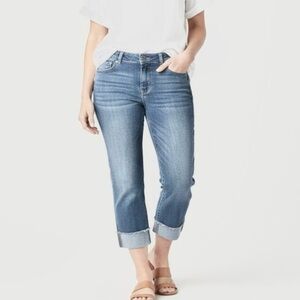 d. jeans Light Blue Cropped Cuffed Distressed Raw Hem Stretch Denim Capris sz 12